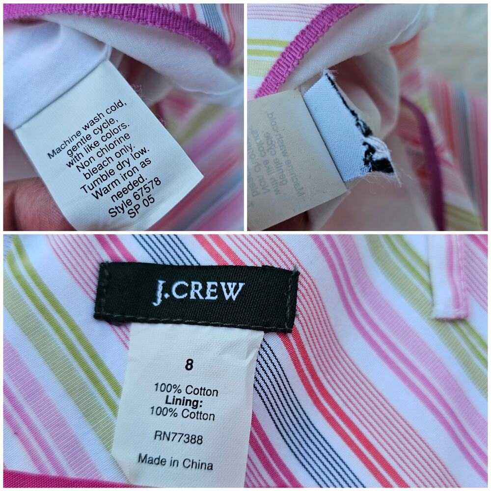 Size 8 Y2K Sun Dress Pastel Striped Cotton J. Crew Sleeveless Vneck Vintage - Picture 4 of 9